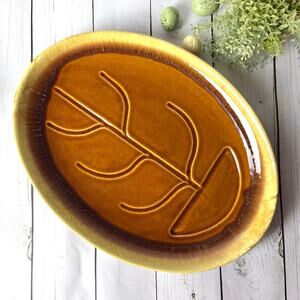 McCoy Pottery Golden Brown Ceramic Oval Platter Serving Tray Drip Glaze Vintage